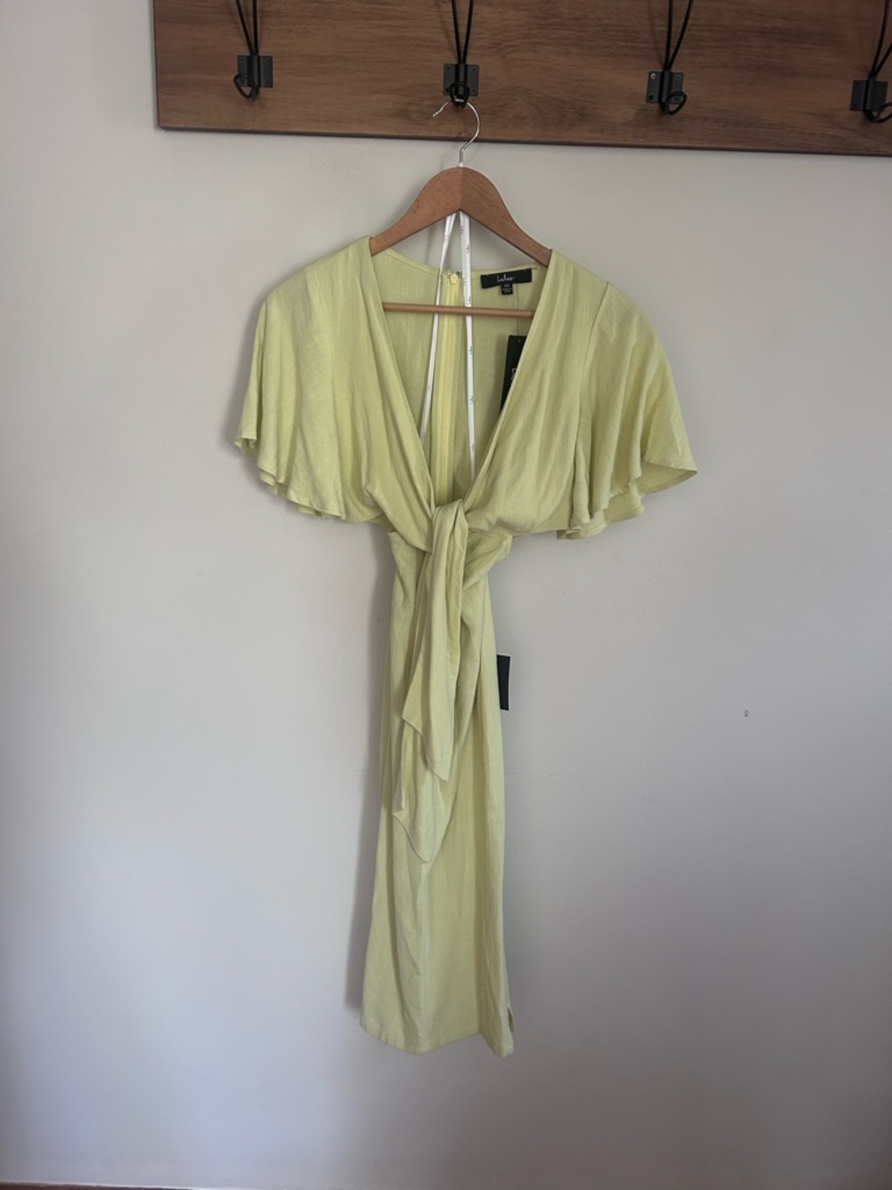 Lulu's Pale Yellow Tie-Front Cutout Midi Dress - Picture 3 of 4